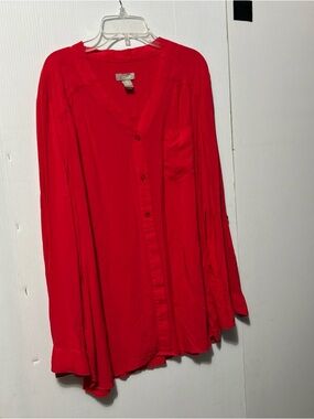 Chico's Vibrant Red Long-Sleeve Button Blouse